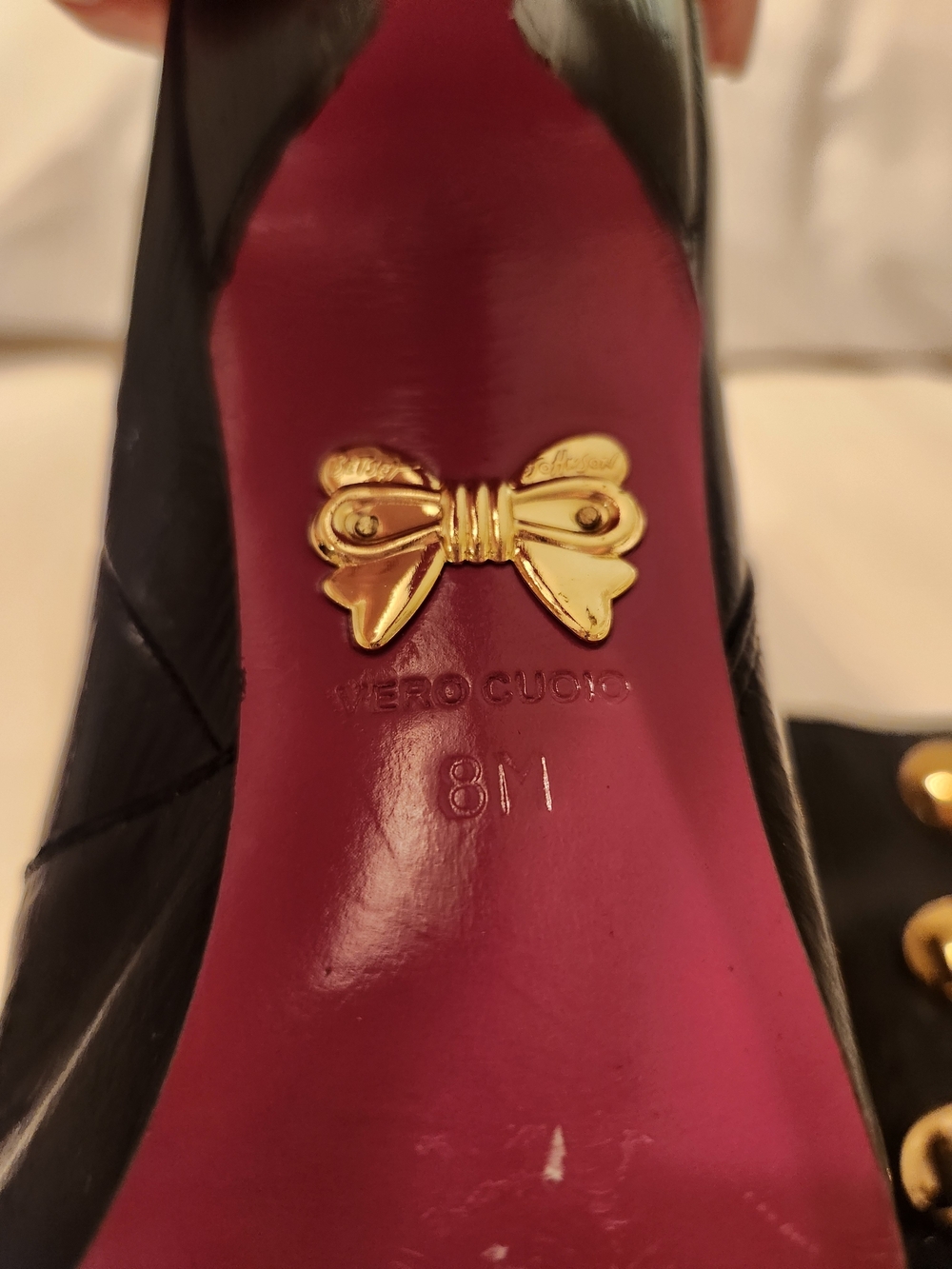 Betsey Johnson Black Pointed Toe Ankle Boots with Gold Button Accents - Picture 9 of 10